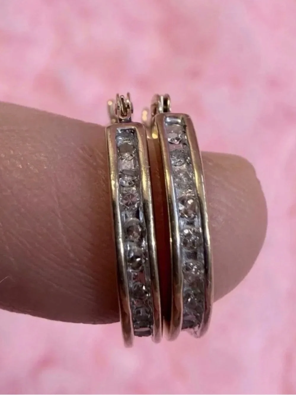 10K Solid Gold Natural Diamonds Hoop Earrings